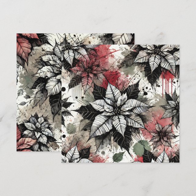 Invitation Imprimable Grungy Poinsettia Esquisses Scrapbook (Devant / Derrière)