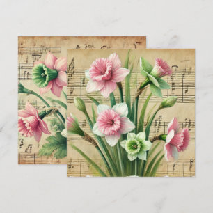 Invitation Imprimable Livre de jonquilles rose et verte Vinta