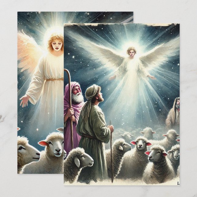 Invitation Imprimable Livre de la Nativité Angel & Bergers (Devant / Derrière)