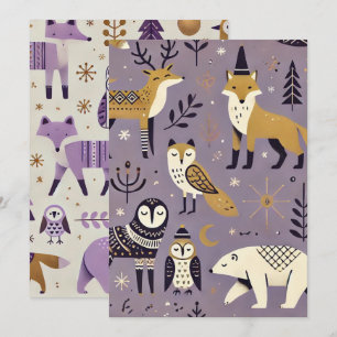 Invitation Imprimable Purple & Or Animaux Scandinaves