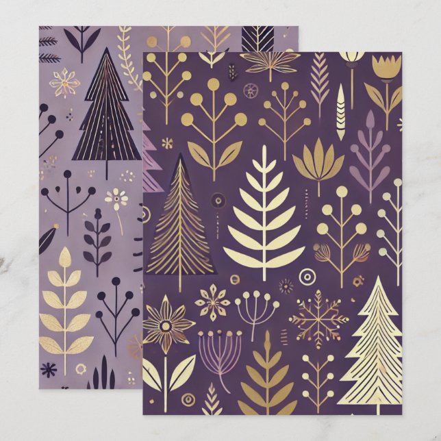 Invitation Imprimable Purple & Or Nature scandinave (Devant / Derrière)