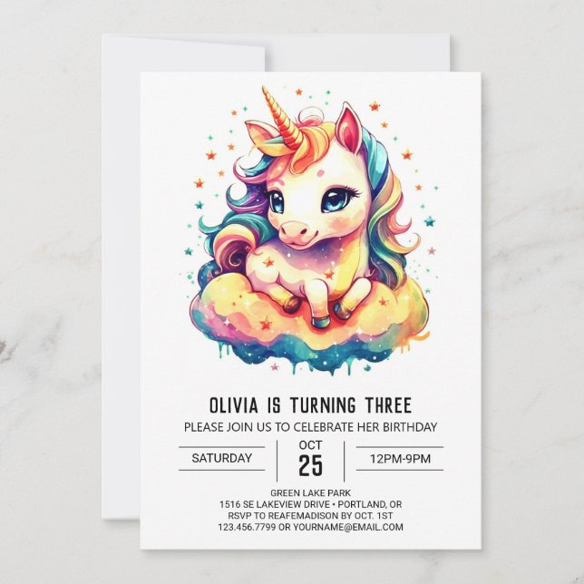 Invitation Imprimable Unicorn Birthday Whimsy (Devant)