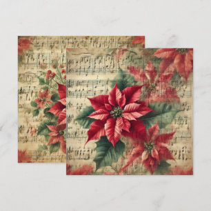 Invitation Imprimable Vintage Noël Poinsettia Partition Musiq