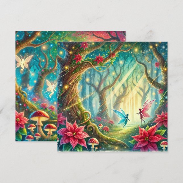 Invitation Imprimable Whimsical Forest & Poinsettia Scrapbook (Devant / Derrière)