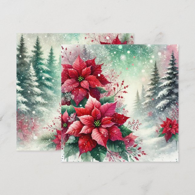 Invitation Imprimable Whimsical Winter Wonderland Poinsettia (Devant / Derrière)