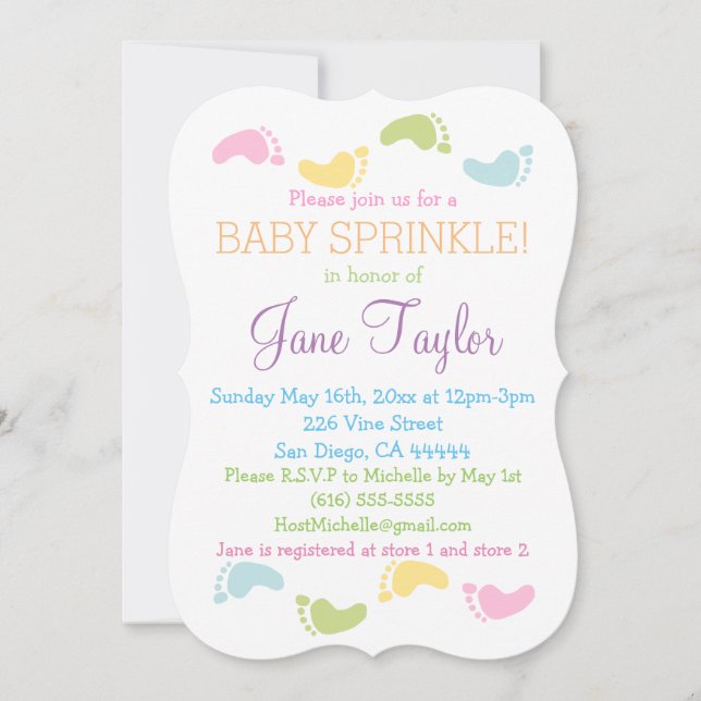 Invitation Imprimantes de pieds pour bébé saupoudrage pour bé (Devant)