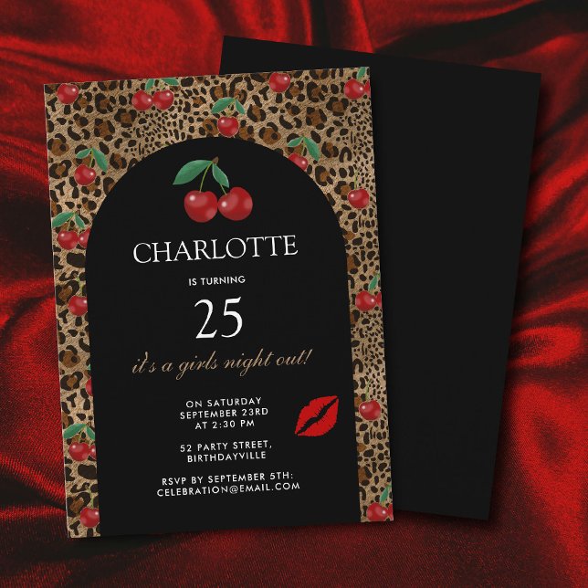 Invitation Imprimé Animal Léopard Guépard Cerise Rouge Annive (Leopard Cheetah Animal Print Red Cherry Birthday Invitation)