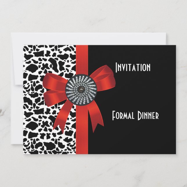 Invitation Imprimé Animal Noir Blanc Rouge Nœud (Devant)