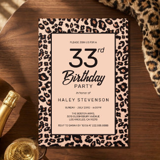 Invitation Imprimé Animalier Léopard Élégant 33e Anniversaire