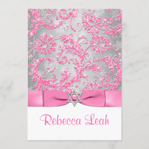 Invitation IMPRIMÉ Bow - Hiver Wonderland Bat mitzvah - rose