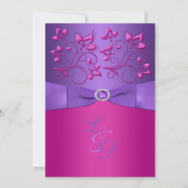 Invitation IMPRIMÉ BOW Purple Fuchsia Floral Monogramme Invit (Devant)