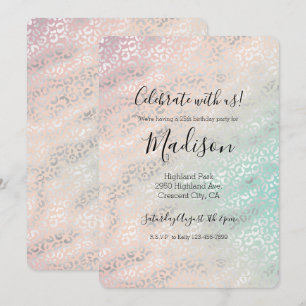 Invitation Imprimé léopard argent tie dye aqua pêche girly