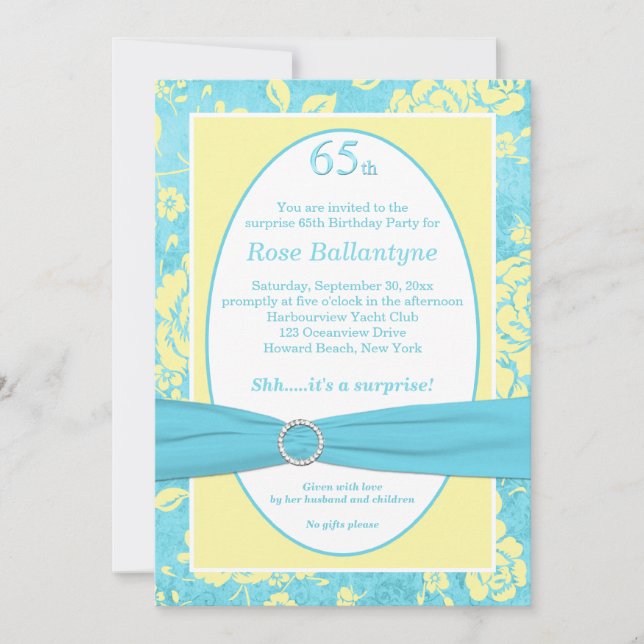 Invitation IMPRIMÉ RIBBON Bleu Jaune 65e anniversaire Invitat (Devant)
