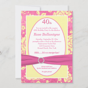 Invitation IMPRIMÉ RIBBON rose Jaune 40e anniversaire Invitat
