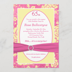 Invitation IMPRIMÉ RIBBON rose Jaune 65e anniversa