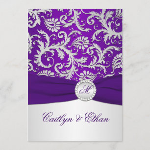 Invitation IMPRIMÉ RIBBON Royal Purple et Argent Damask