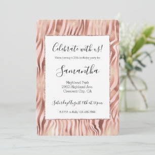 Invitation Imprimé zèbre rose pêche rose Pretty Girly Glam 