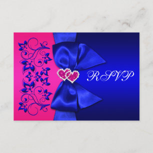 Invitation IMPRIMÉE Bleu RIBBON, Mariage rose floral RSVP