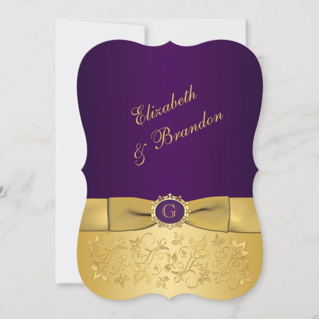 Invitation IMPRIMÉE BOW Purple, Gold Floral Wedding Invitatio (Devant)