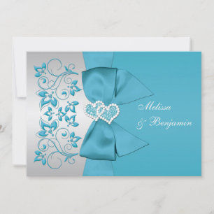 Invitation IMPRIMÉE RIBBON Bleu, Mariage floral argenté Invit