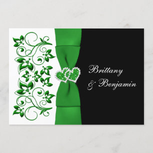 Invitation IMPRIMÉE RIBBON Green, White, Black Wedding Invita