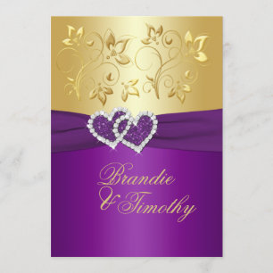 Invitation IMPRIMÉE RIBBON pourpre, mariage floral or Invitat