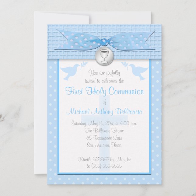 Invitation IMPRIMÉE RIBBON Première communion sainte Invitati (Devant)