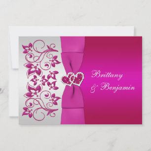 Invitation IMPRIMÉE RIBBON rose, mariage floral argent Invita