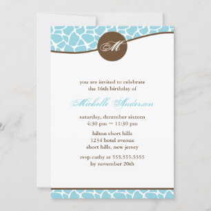 Invitation Imprimer Giraffe turquoise Anniversaire