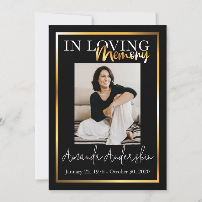 Invitation In Love Memory Gold Funeral Photo (Devant)