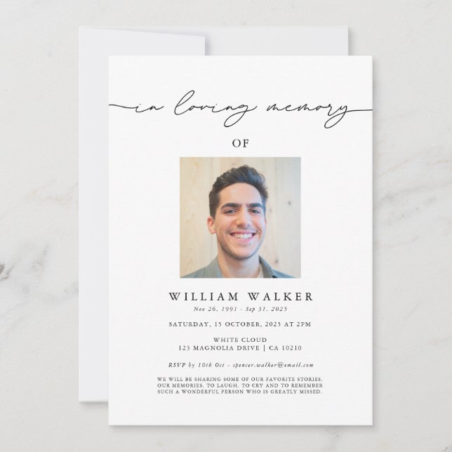 Invitation In Love Memory Photo Memorial Service funéraire (Devant)