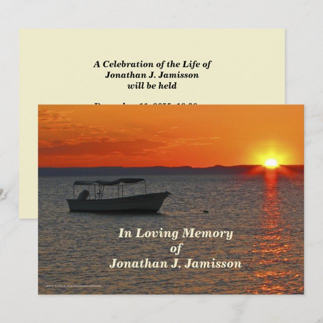 Invitation In Loving Memory Célébration de la vie Bateau de p (Devant / Derrière)