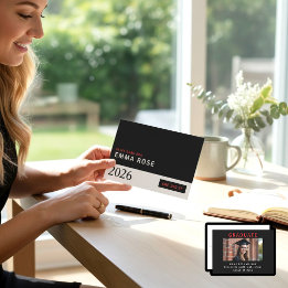 Invitation In My Grad Era red Black Minimalist Graduation 