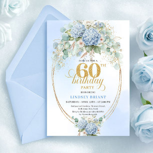 Invitation Incroyable Anniversaire Bohème Fleurie Bleu Pastel