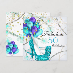 Invitation Incroyables talons hauts bleu sarcelle Fleuris Ann
