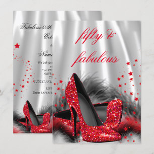 Invitation Incroyables talons hauts rouges 50 ans Noir Argent