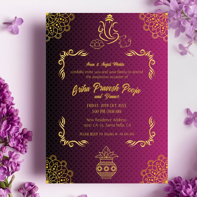 Invitation Inde Hindu Houseréchauffement Griha Pravesh Golden (Créateur téléchargé)