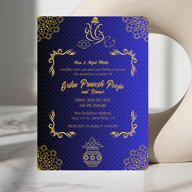 Invitation Inde Hindu Houseréchauffement Griha Pravesh Golden (Créateur téléchargé)