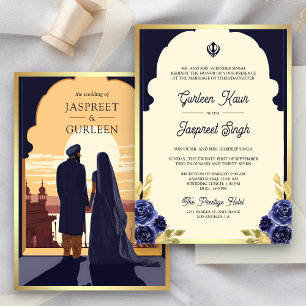 Invitation Indian Ethnic Navy Blue Anand Karaj Sikh Mariage
