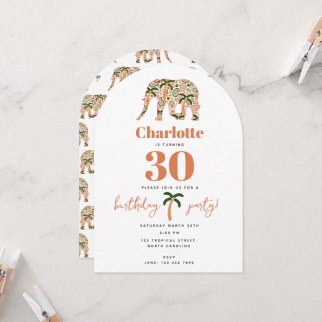 Invitation Indian Floral Paisley Ornate Elephants Birthday (Devant/Arrière en situation)