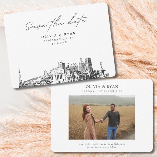 Invitation Indianapolis Mariage Moderne Sauvez la date (Indianapolis wedding save the date with engagement photo)