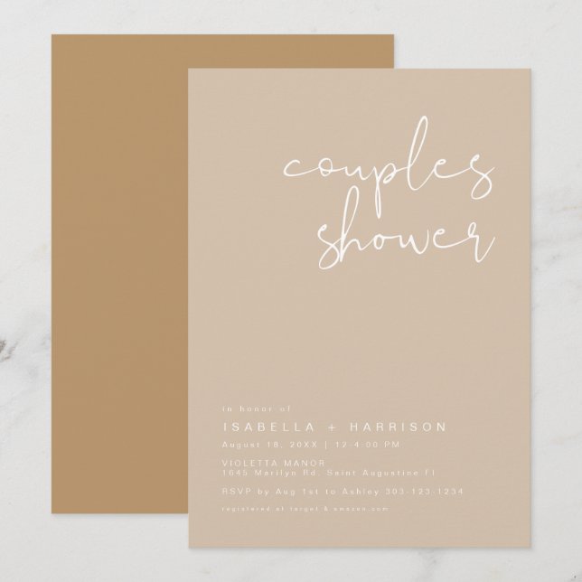 Invitation INDIE Boho Earth Toned Beige Couples Douche Invit (Devant / Derrière)
