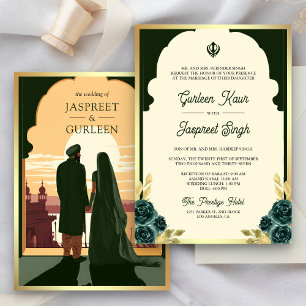 Invitation Indien Ethnic Dark Green Anand Karaj Sikh Mariage