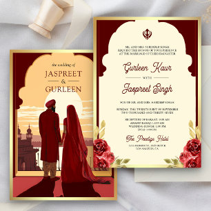 Invitation Indien Ethnique Rouge Anand Karaj Sikh Mariage