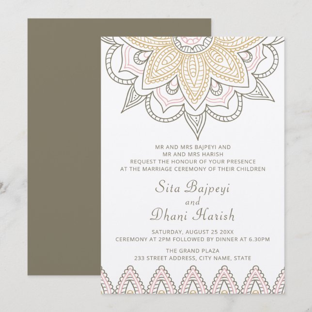 Invitation Indien Mehndi Hindu Élégant Mariage Kraft élégant (Devant / Derrière)