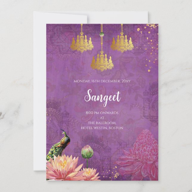 Invitation indienne Sangeet & Cartes mariages Peac (Devant)