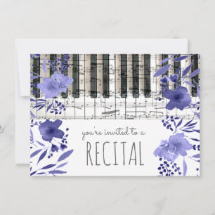 Invitation indigo bleu aquarelle fleurs musique récital