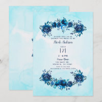 Indigo Bleu Aquarelle Floral Rustique Enterrement