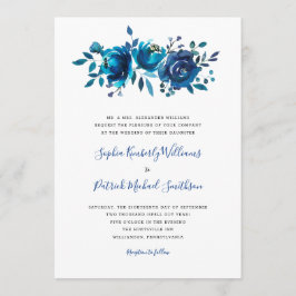 Invitation Indigo Blue Floral + libellé traditionnel mariage