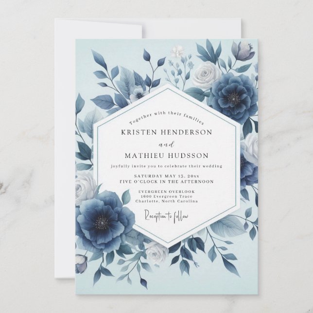 Invitation Indigo Floral Ethereal Wedding (Devant)